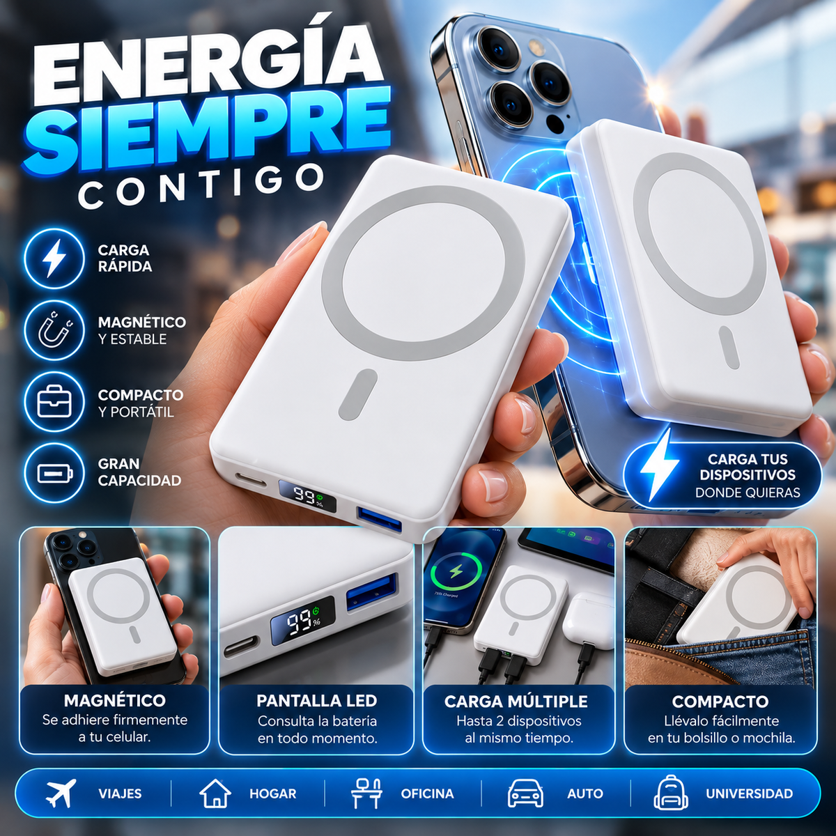 Bateria Externa Portatil Magnética