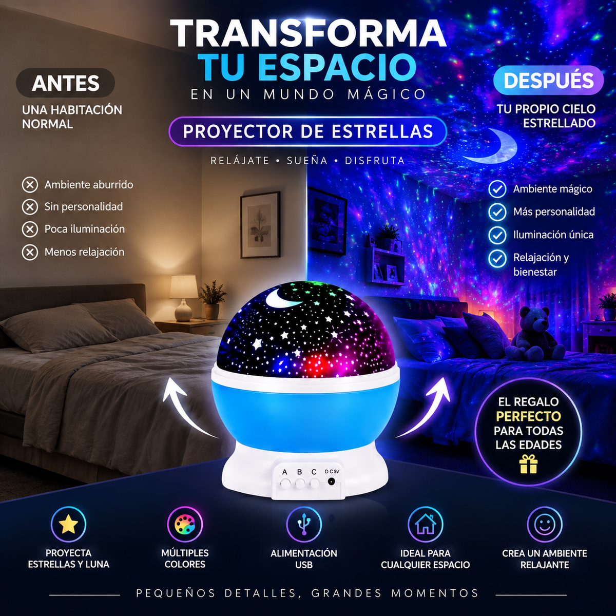 Proyector Espanta Cuco Noche Estrellada