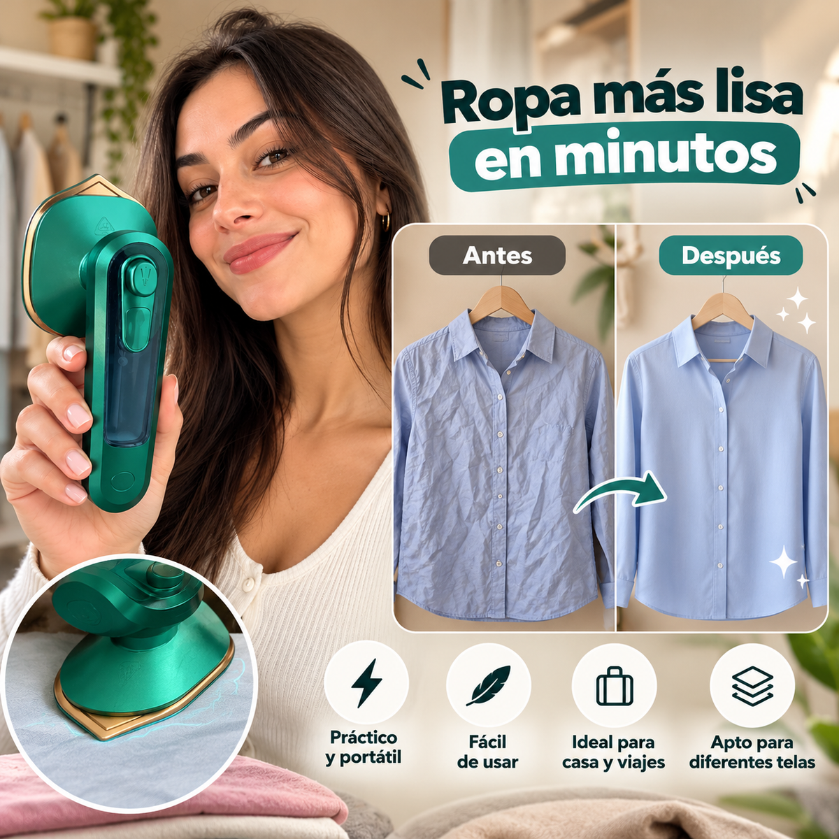 MINI PLANCHA VAPOR VERDE